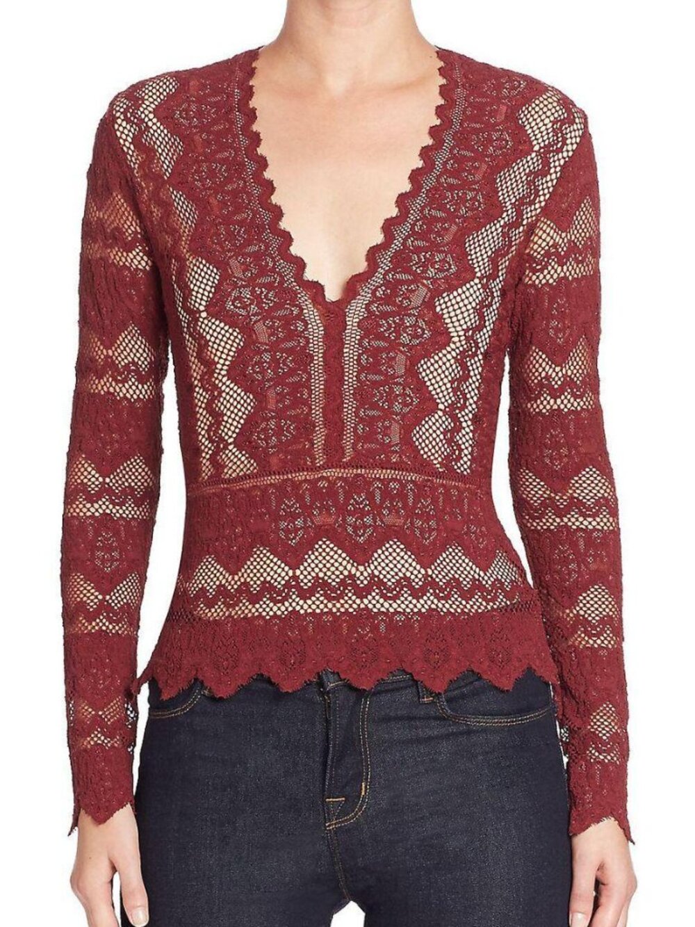 Nighcap Sierra Deep V-Neck Lace Top (As Worn by Katherine on Vampire Diaries)